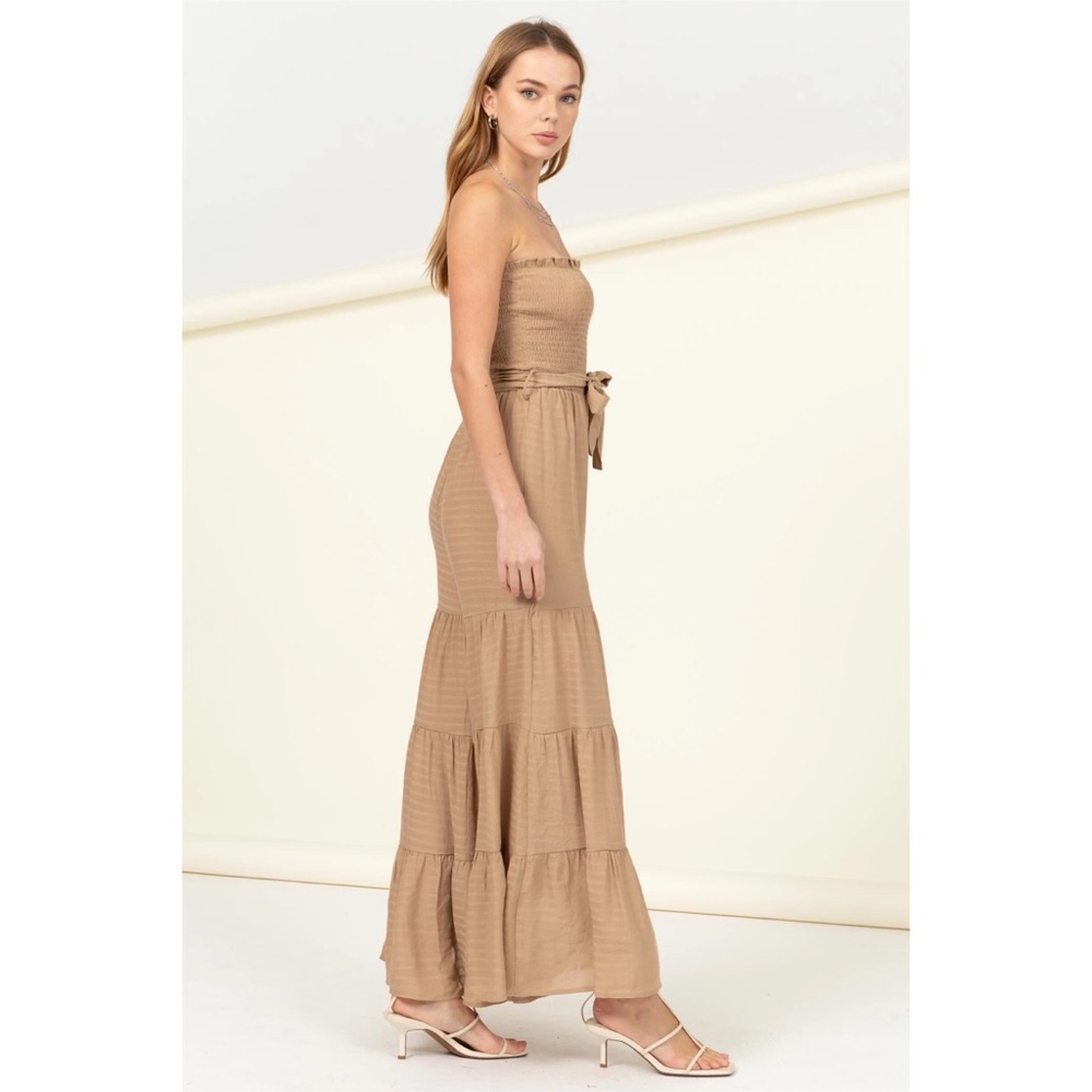 🤎 Shirred Tube Top Wide Leg Jumpsuit 🤎 - Picture 3 of 4